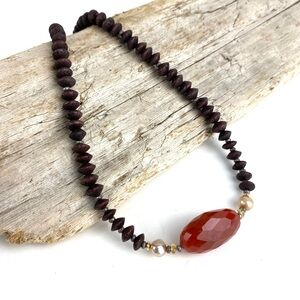 Peyote Bird Faceted Carnelian & Freshwater Pearl Necklace